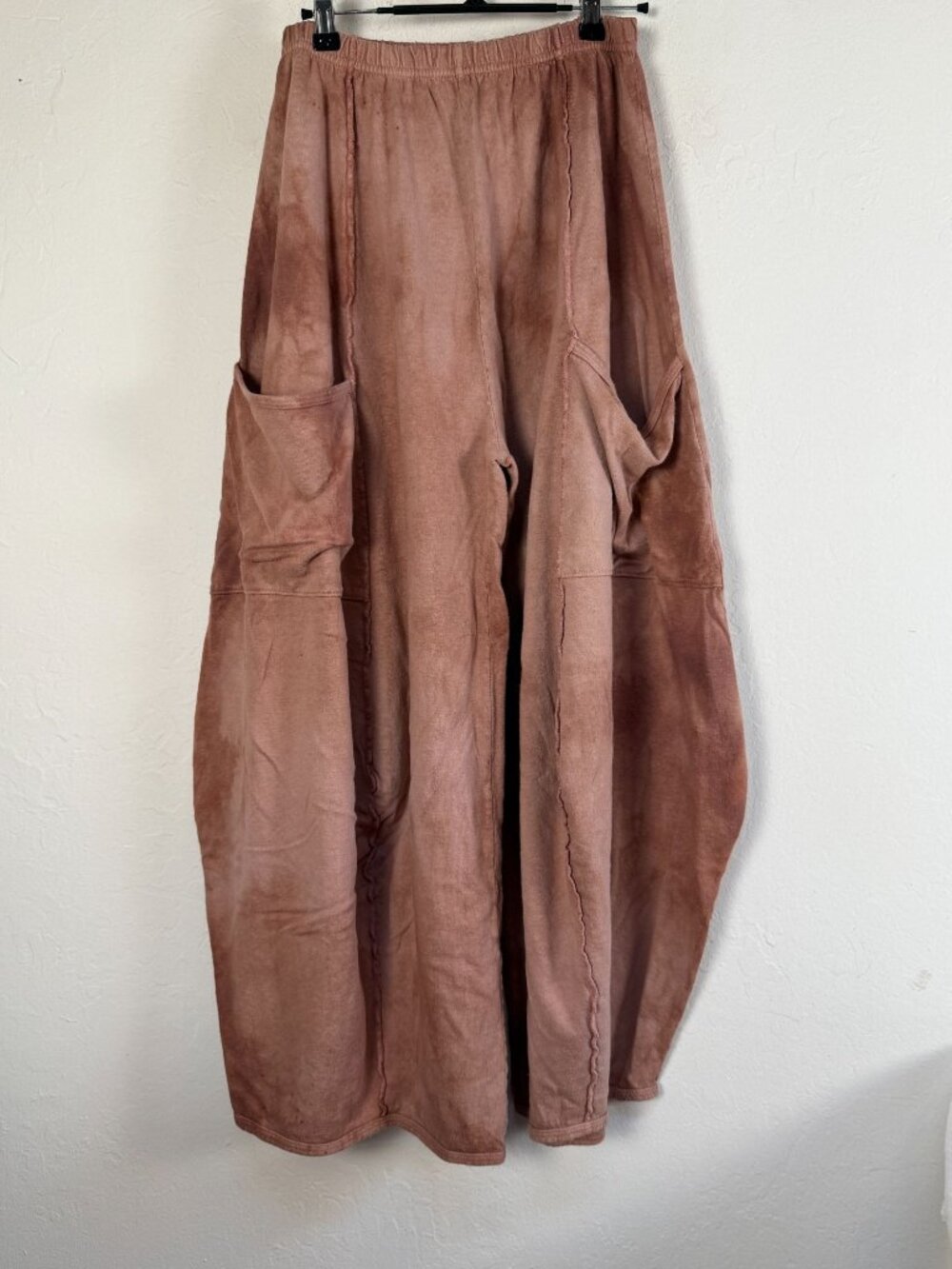 Blue Fish Vintage 1980s Oversized Wide Leg Pants Brown Rose Pink Elastic Pockets
